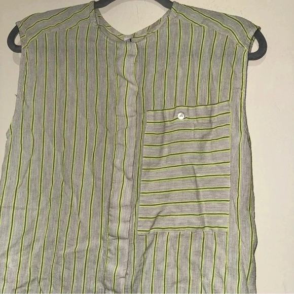 Women’s Mango  Brand Lime Green Grey Striped Hidden Buttons Tank Blouse Size 4 - Picture 8 of 11